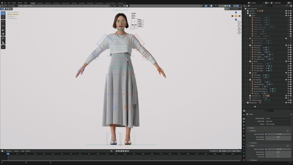 スマートカジュアル女性3Dモデルver.2 S-FF2【UE5 / Blender / Cinema4D】モジュラーキャラクターシリーズ