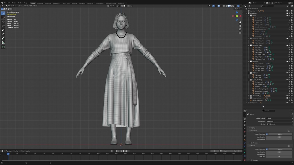 スマートカジュアル女性3Dモデルver.2 S-FF2【UE5 / Blender / Cinema4D】モジュラーキャラクターシリーズ