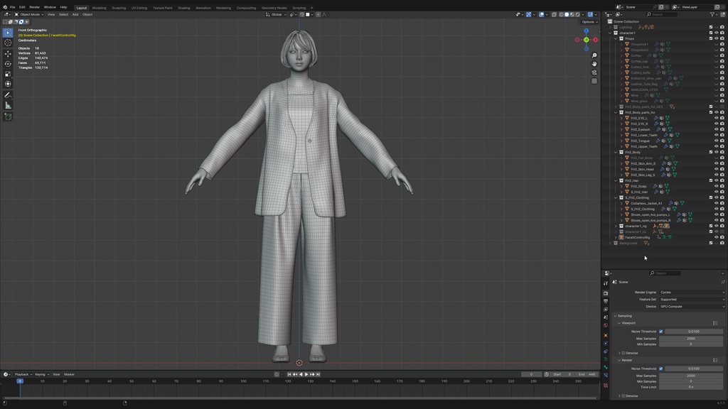 スマートカジュアル女性3Dモデルver.2 S-FH2【UE5 / Blender / Cinema4D】モジュラーキャラクターシリーズ