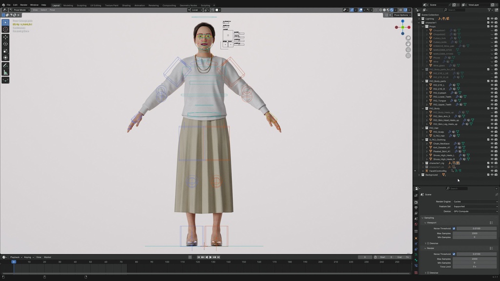 スマートカジュアル女性3Dモデルver.2 S-FK2【UE5 / Blender / Cinema4D】モジュラーキャラクターシリーズ