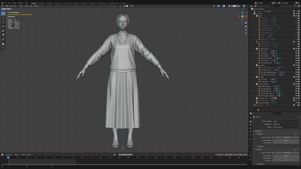 スマートカジュアル女性3Dモデルver.2 S-FK2【UE5 / Blender / Cinema4D】モジュラーキャラクターシリーズ