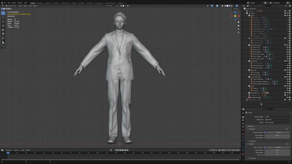 スマートカジュアル男性3Dモデルver.2 S-MY2【UE5 / Blender / Cinema4D】モジュラーキャラクターシリーズ