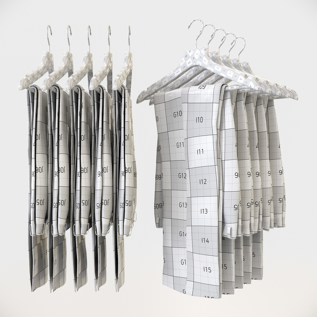 ビジネススタイル男性用衣服|スラックスパンツ(二つ折り)&ハンガー【3Dモデル】