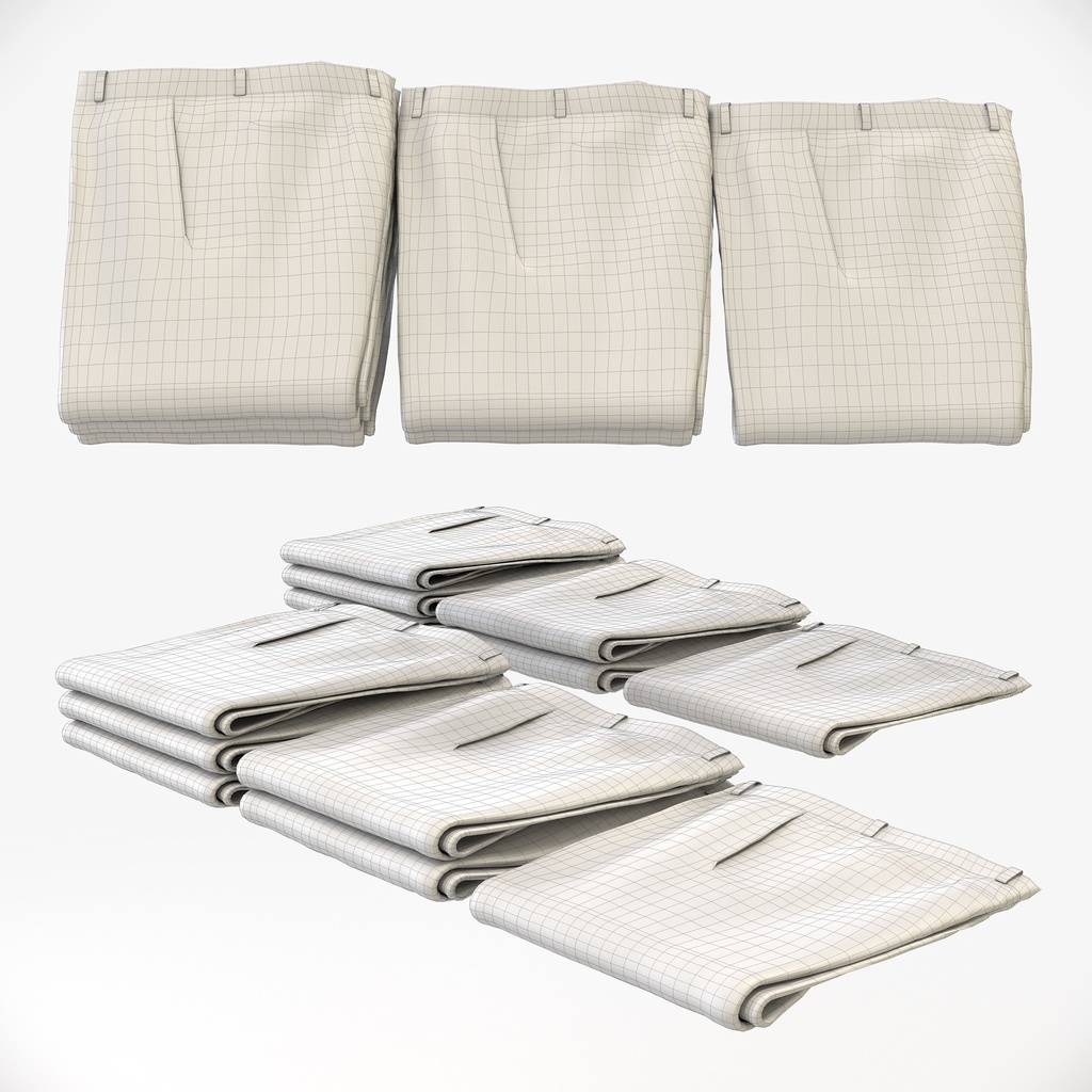 ビジネススタイル男性用衣服|スラックスパンツ(折りたたみ平置き)【3Dモデル】