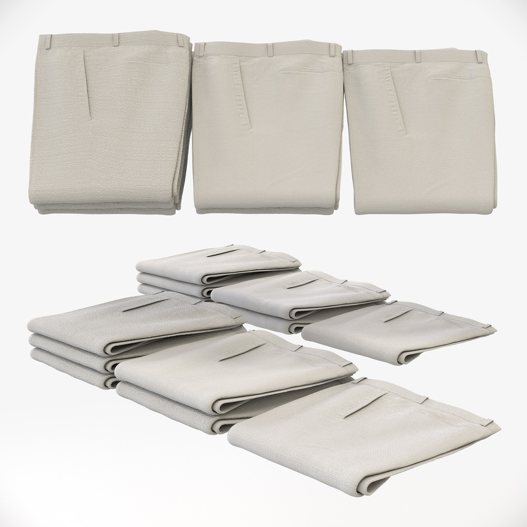 ビジネススタイル男性用衣服|スラックスパンツ(折りたたみ平置き)【3Dモデル】