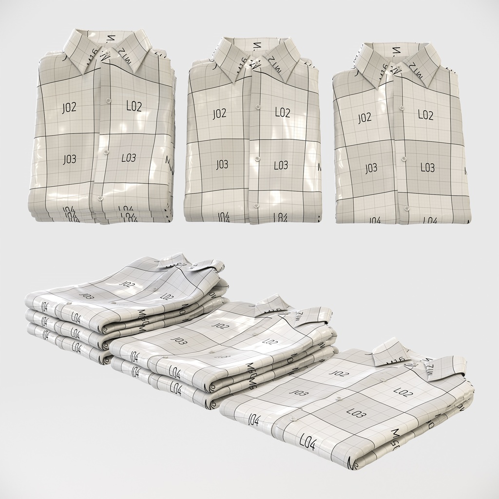 ビジネススタイル男性用衣服|ワイシャツ(折りたたみ平置き)【3Dモデル】