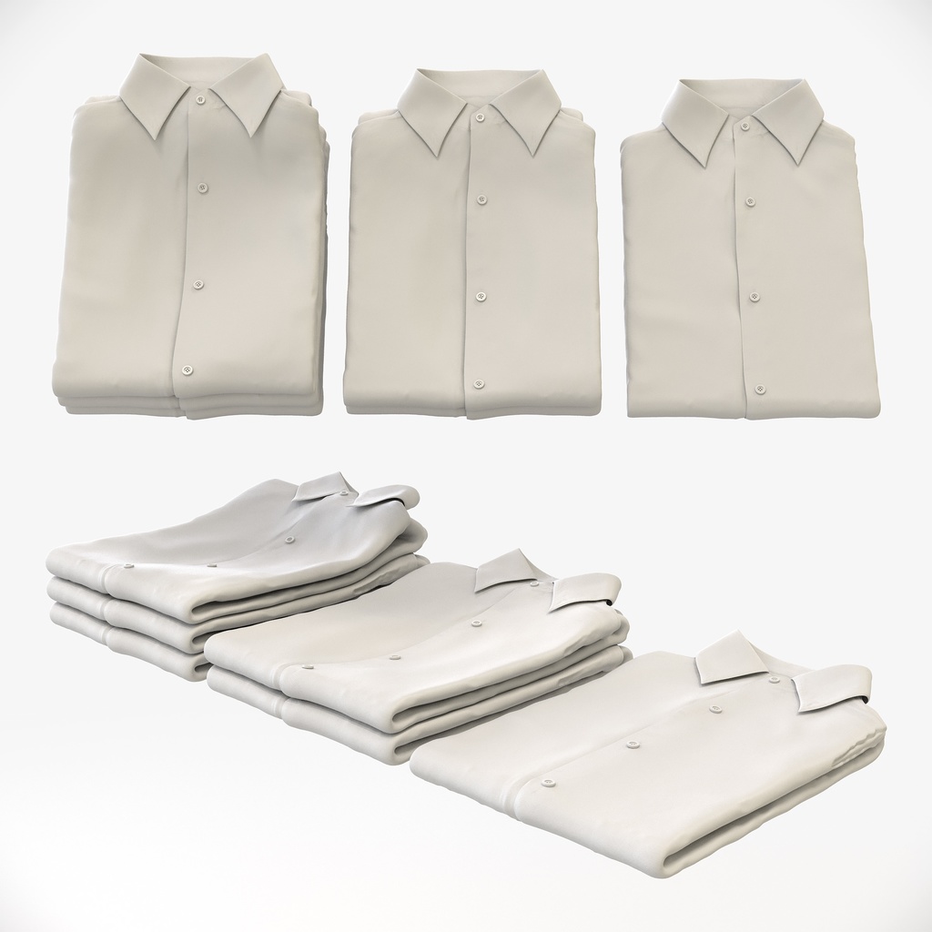ビジネススタイル男性用衣服|ワイシャツ(折りたたみ平置き)【3Dモデル】