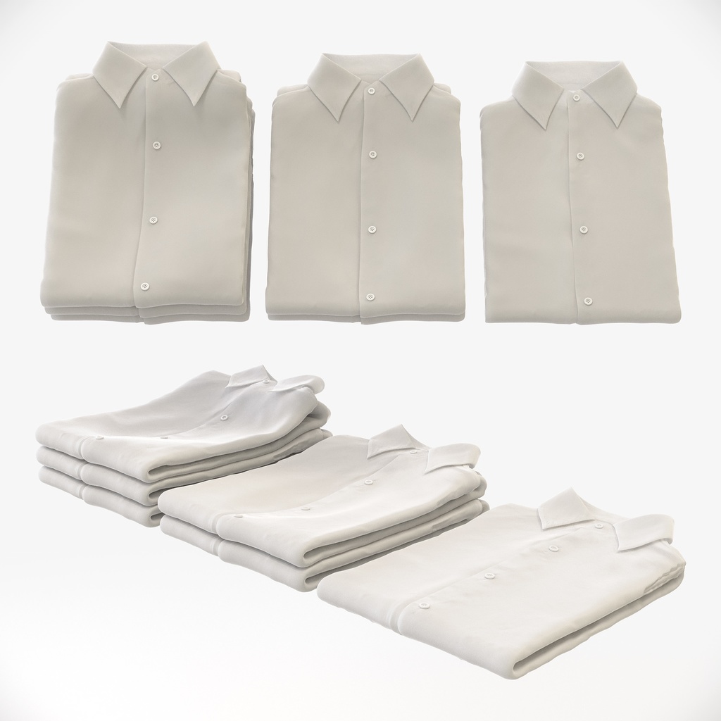 ビジネススタイル男性用衣服|ワイシャツ(折りたたみ平置き)【3Dモデル】