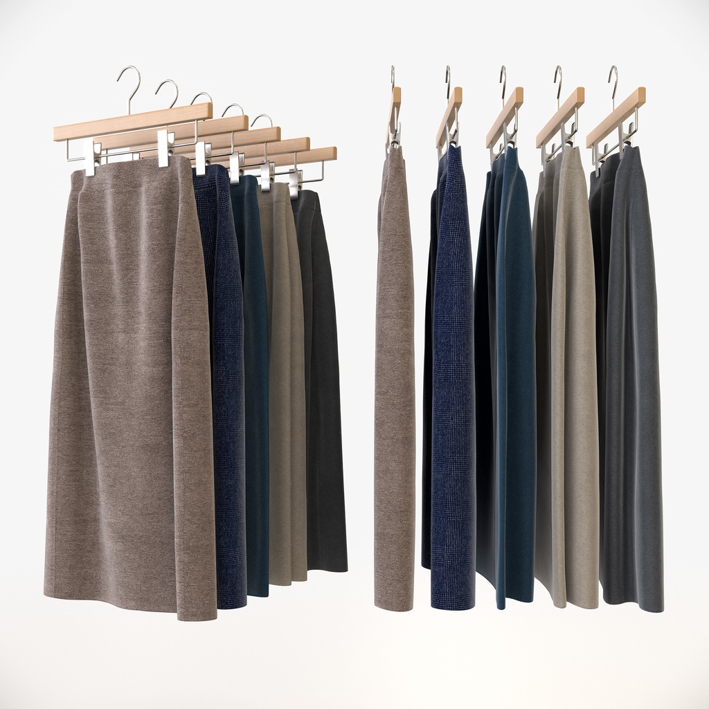 ビジネススタイル女性用衣服セット|ハンガー&折りたたみ平置き&ワイヤーハンガーラック【3Dモデル】