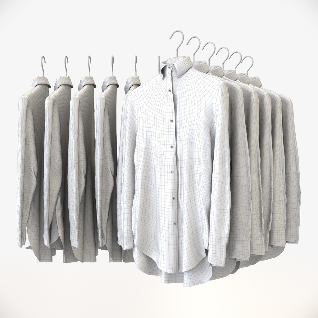 ビジネススタイル女性用衣服セット|ハンガー&折りたたみ平置き&ワイヤーハンガーラック【3Dモデル】