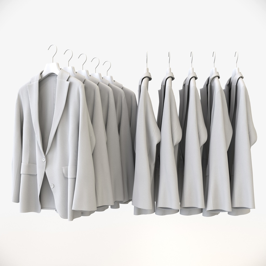 ビジネススタイル女性用衣服セット|ハンガー&折りたたみ平置き&ワイヤーハンガーラック【3Dモデル】