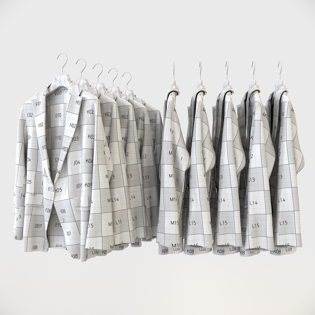 ビジネススタイル女性用衣服セット|ハンガー&折りたたみ平置き&ワイヤーハンガーラック【3Dモデル】