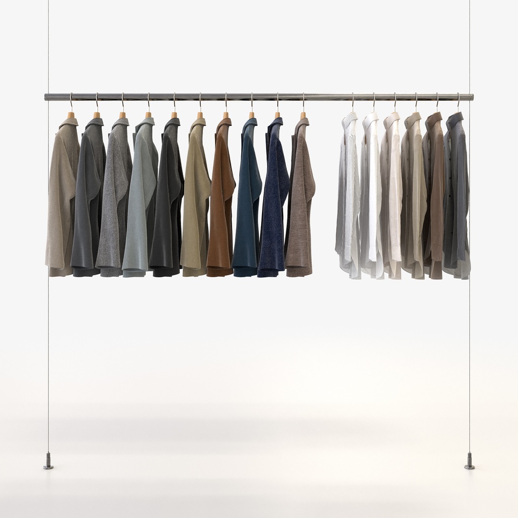 ビジネススタイル女性用衣服セット|ハンガー&折りたたみ平置き&ワイヤーハンガーラック【3Dモデル】