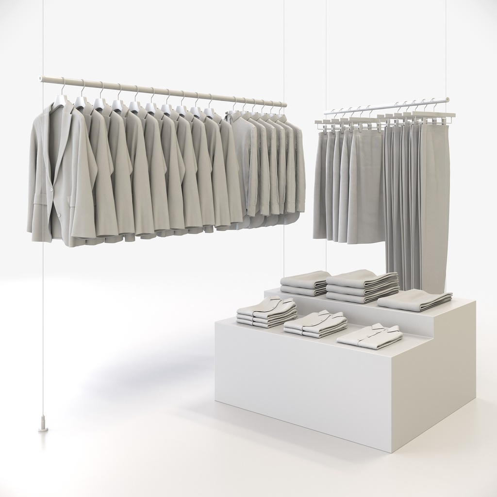 ビジネススタイル女性用衣服セット|ハンガー&折りたたみ平置き&ワイヤーハンガーラック【3Dモデル】