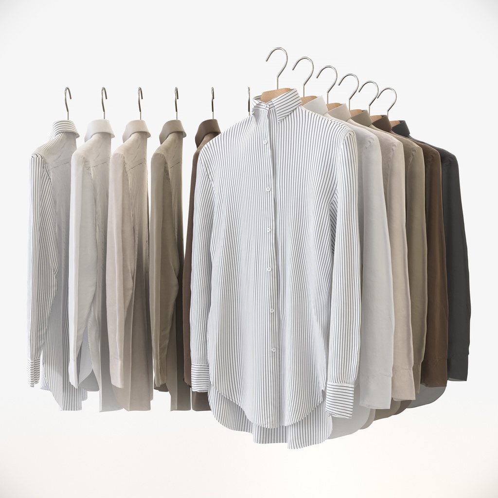 ビジネススタイル女性用衣服セット|ハンガー&折りたたみ平置き&ワイヤーハンガーラック【3Dモデル】