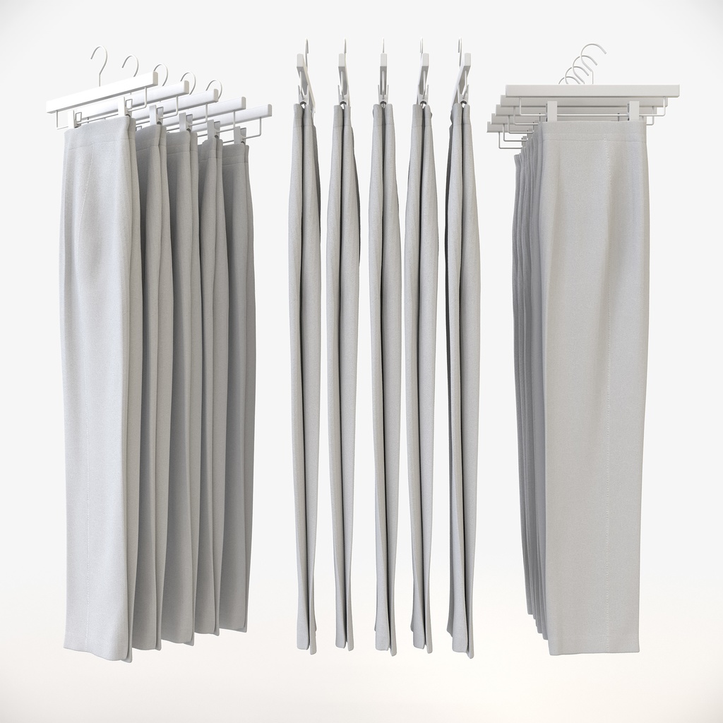 ビジネススタイル女性用衣服セット|ハンガー&折りたたみ平置き&ワイヤーハンガーラック【3Dモデル】