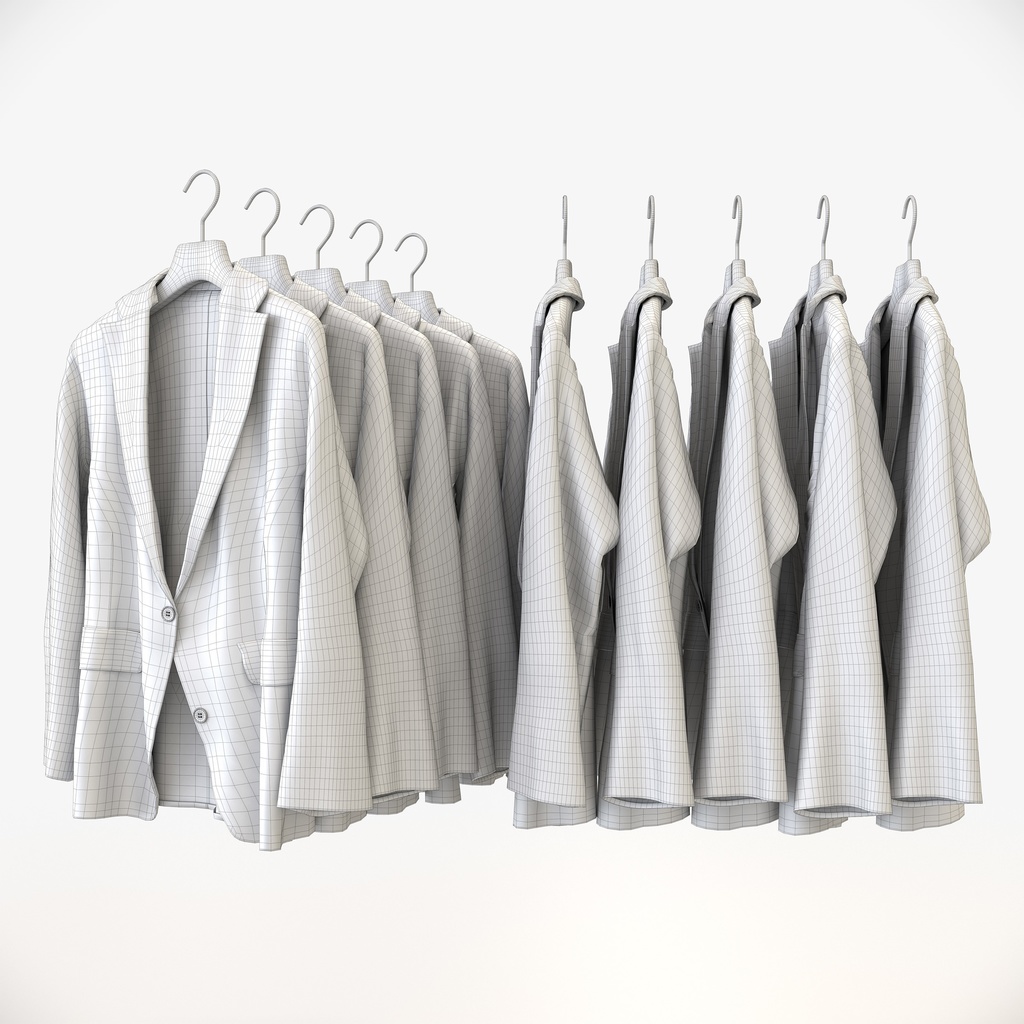 ビジネススタイル女性用衣服セット|ハンガー&折りたたみ平置き&ワイヤーハンガーラック【3Dモデル】