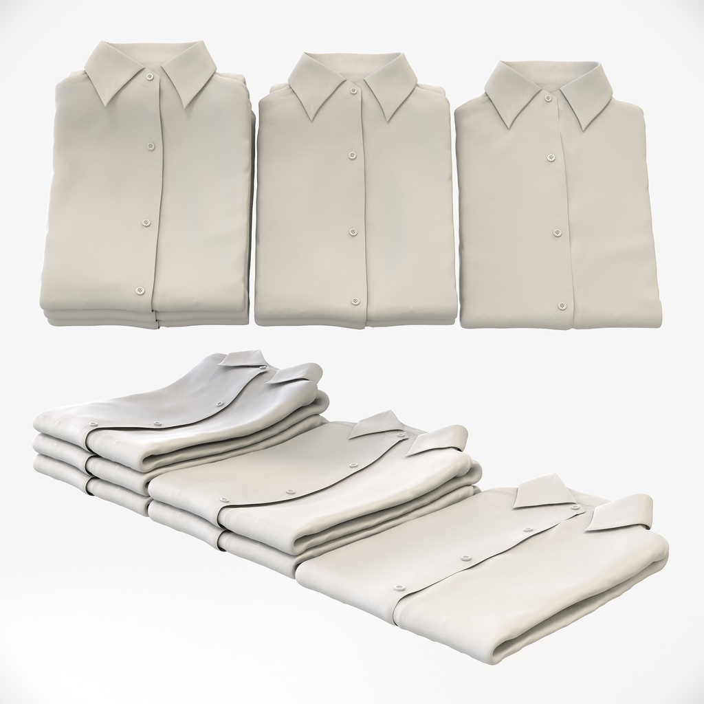 ビジネススタイル女性用衣服セット|ハンガー&折りたたみ平置き&ワイヤーハンガーラック【3Dモデル】