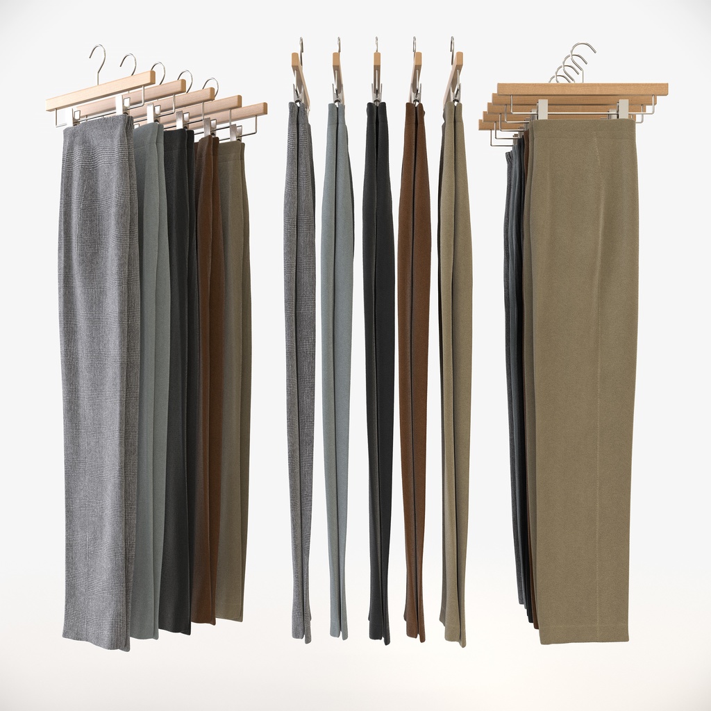 ビジネススタイル女性用衣服セット|ハンガー&折りたたみ平置き&ワイヤーハンガーラック【3Dモデル】