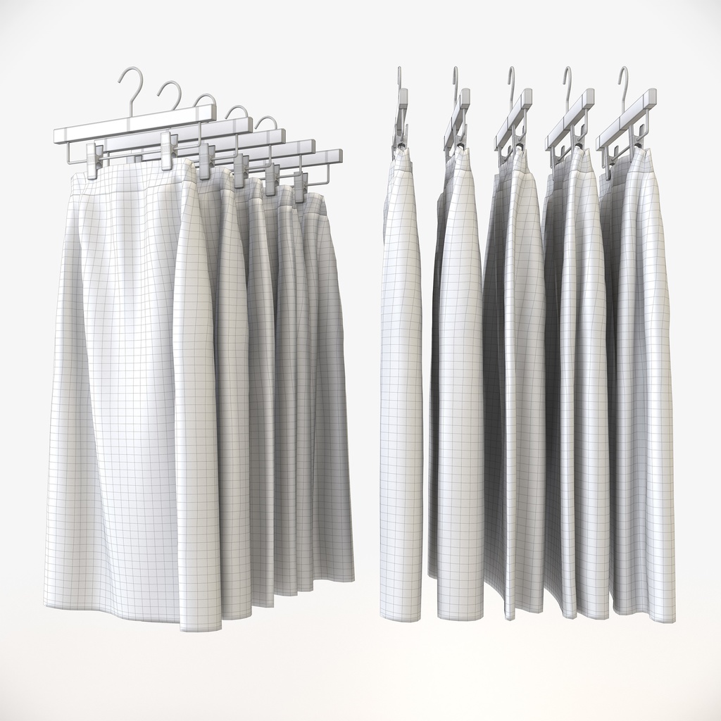 ビジネススタイル女性用衣服セット|ハンガー&折りたたみ平置き&ワイヤーハンガーラック【3Dモデル】