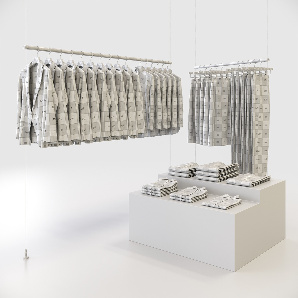 ビジネススタイル女性用衣服セット|ハンガー&折りたたみ平置き&ワイヤーハンガーラック【3Dモデル】