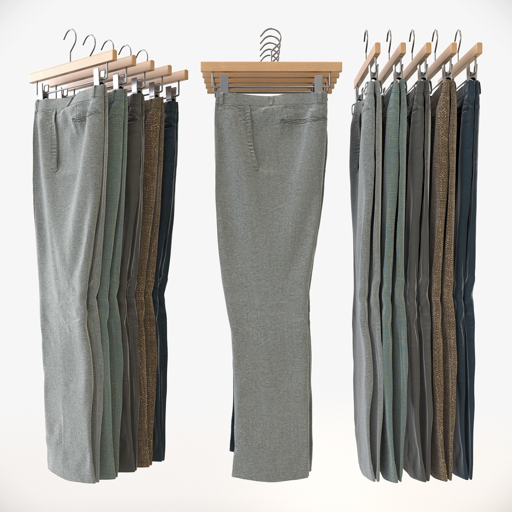 ビジネススタイル男性用衣服セット|ハンガー&折りたたみ平置き&ワイヤーハンガーラック【3Dモデル】