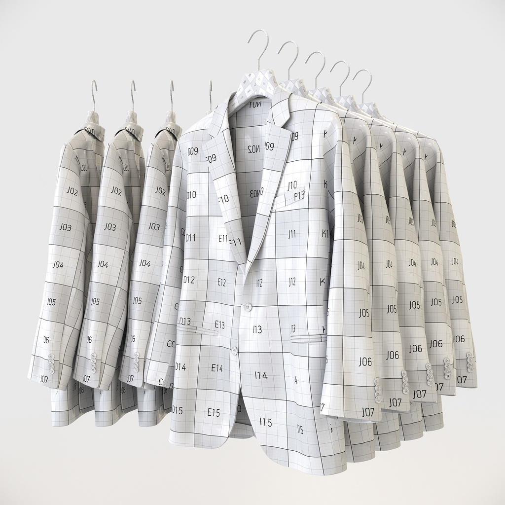 ビジネススタイル男性用衣服セット|ハンガー&折りたたみ平置き&ワイヤーハンガーラック【3Dモデル】