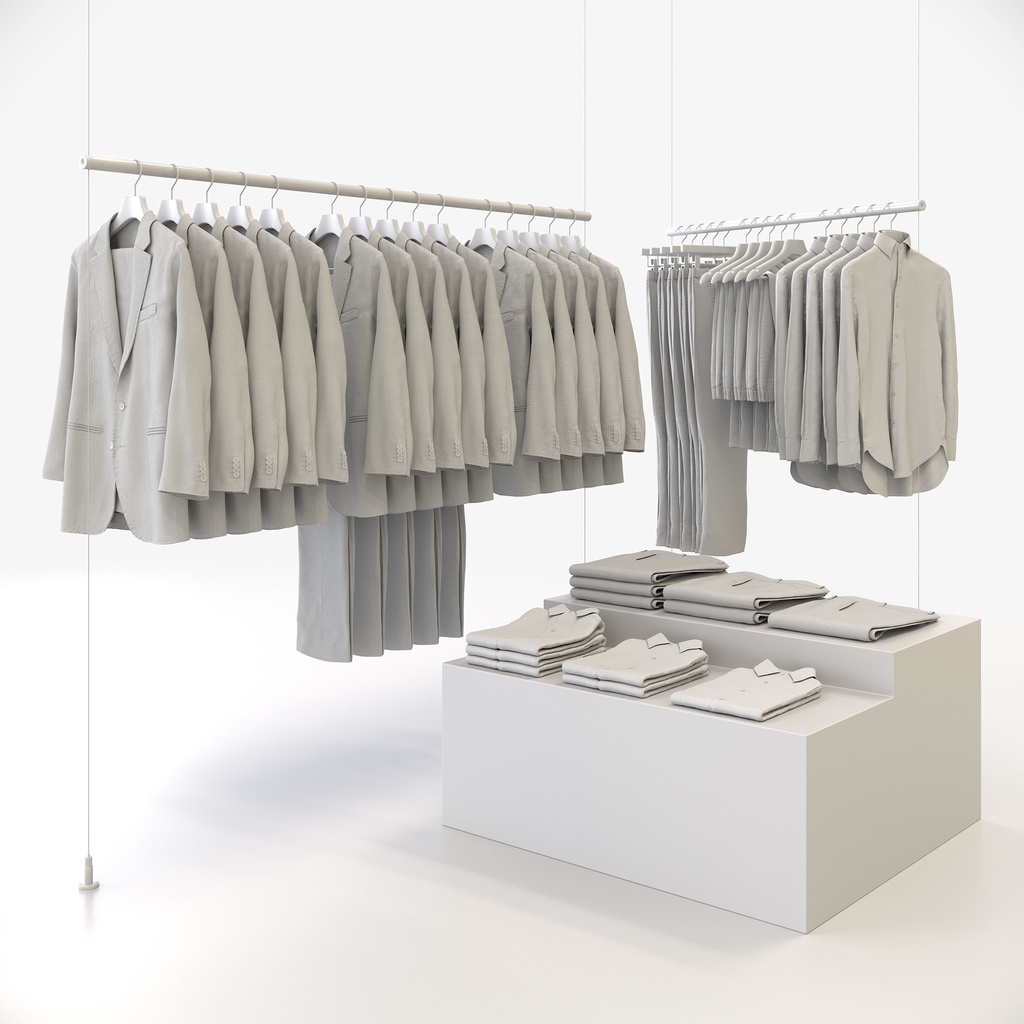 ビジネススタイル男性用衣服セット|ハンガー&折りたたみ平置き&ワイヤーハンガーラック【3Dモデル】