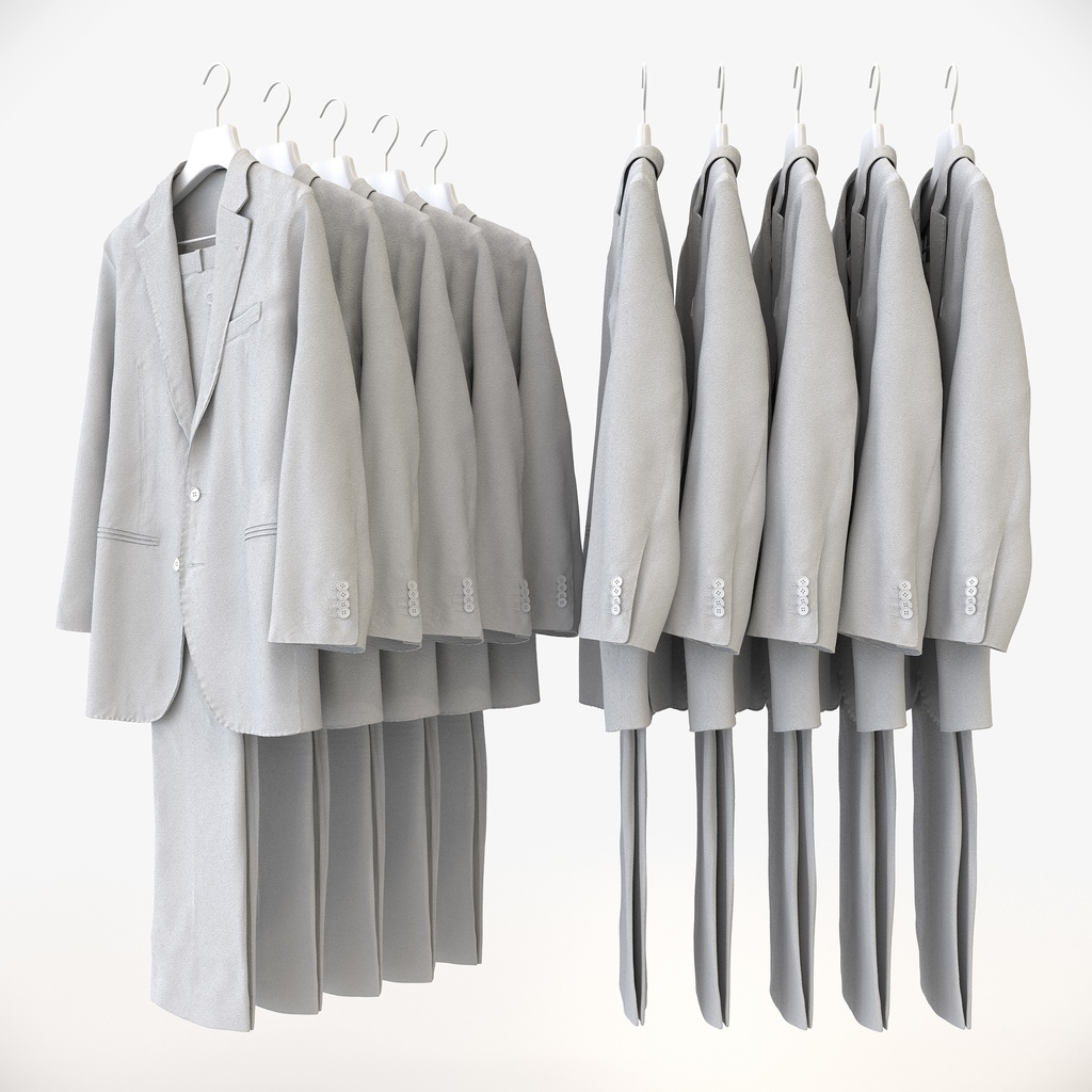 ビジネススタイル男性用衣服セット|ハンガー&折りたたみ平置き&ワイヤーハンガーラック【3Dモデル】