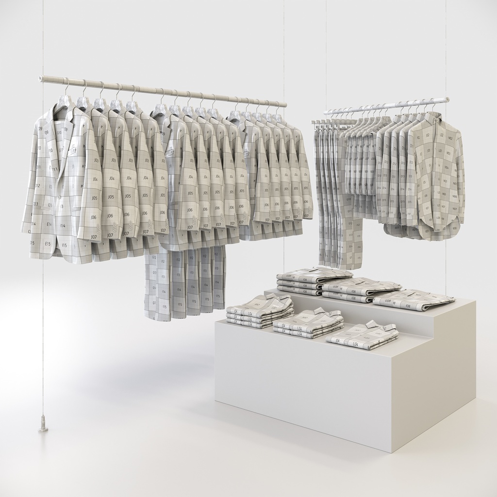 ビジネススタイル男性用衣服セット|ハンガー&折りたたみ平置き&ワイヤーハンガーラック【3Dモデル】