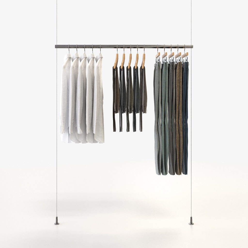 ビジネススタイル男性用衣服セット|ハンガー&折りたたみ平置き&ワイヤーハンガーラック【3Dモデル】