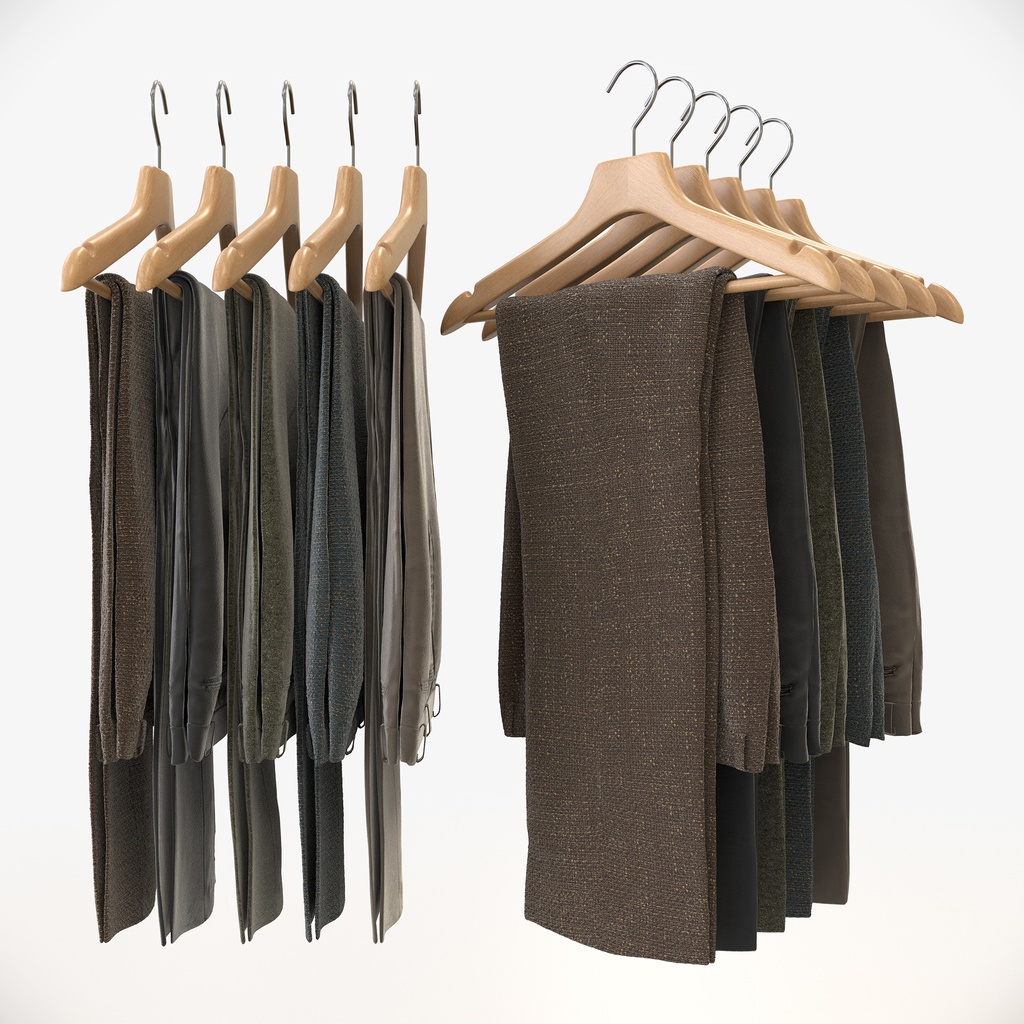 ビジネススタイル男性用衣服セット|ハンガー&折りたたみ平置き&ワイヤーハンガーラック【3Dモデル】