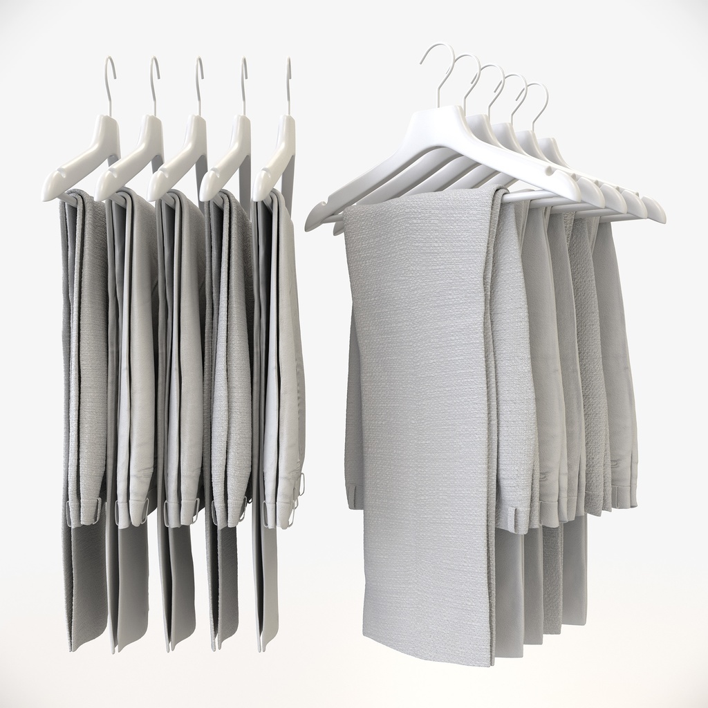 ビジネススタイル男性用衣服セット|ハンガー&折りたたみ平置き&ワイヤーハンガーラック【3Dモデル】