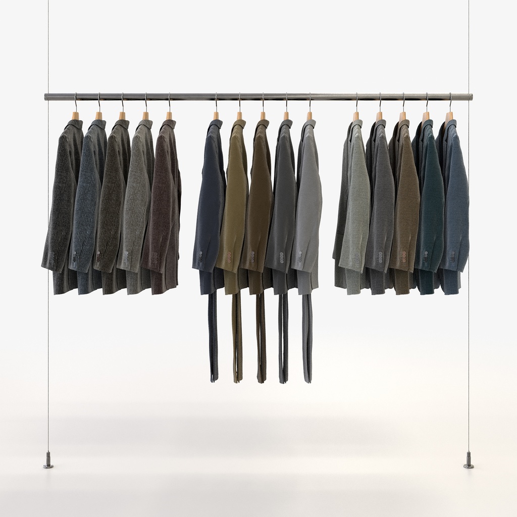 ビジネススタイル男性用衣服セット|ハンガー&折りたたみ平置き&ワイヤーハンガーラック【3Dモデル】