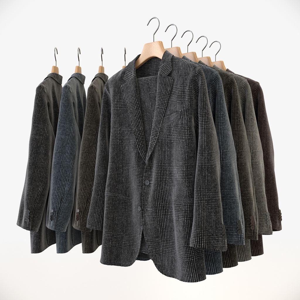 ビジネススタイル男性用衣服セット|ハンガー&折りたたみ平置き&ワイヤーハンガーラック【3Dモデル】