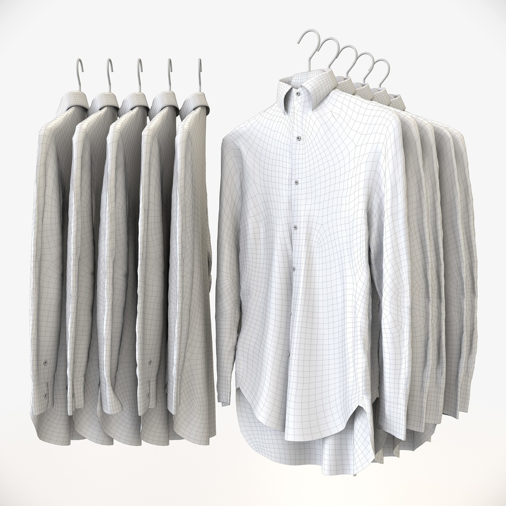 ビジネススタイル男性用衣服セット|ハンガー&折りたたみ平置き&ワイヤーハンガーラック【3Dモデル】