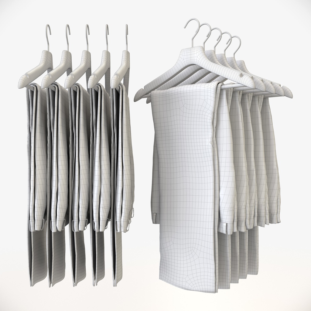 ビジネススタイル男性用衣服セット|ハンガー&折りたたみ平置き&ワイヤーハンガーラック【3Dモデル】