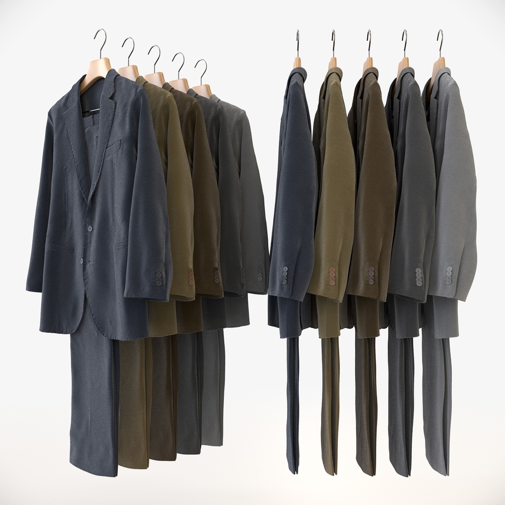 ビジネススタイル男性用衣服セット|ハンガー&折りたたみ平置き&ワイヤーハンガーラック【3Dモデル】