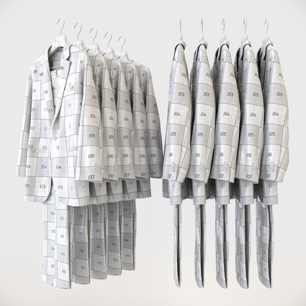 ビジネススタイル男性用衣服セット|ハンガー&折りたたみ平置き&ワイヤーハンガーラック【3Dモデル】