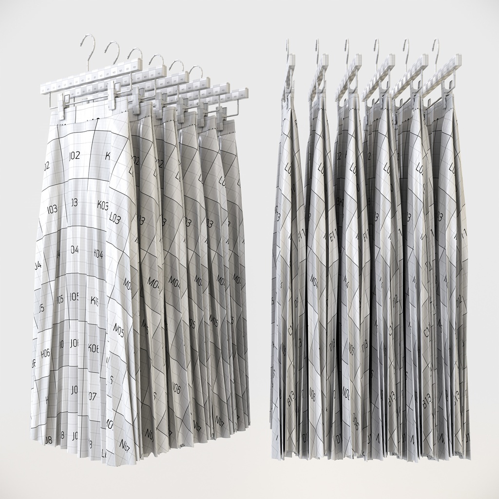 カジュアルスタイル女性用衣服|プリーツスカート&ハンガー【3Dモデル】