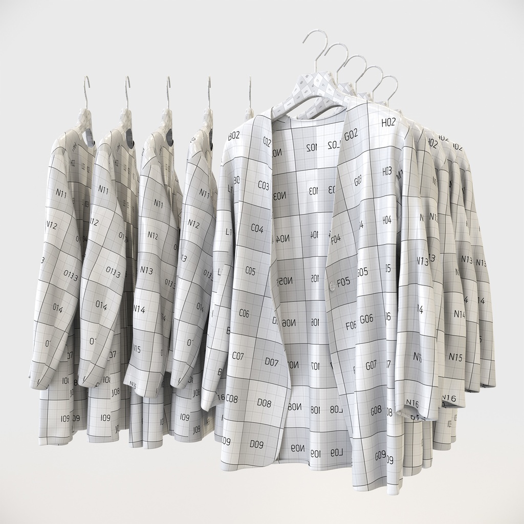 カジュアルスタイル女性用衣服|ノーカラージャケット&ハンガー【3Dモデル】