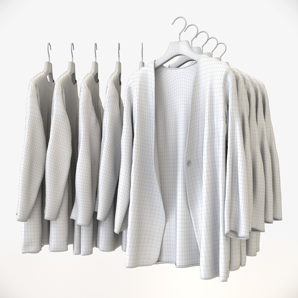 カジュアルスタイル女性用衣服|ノーカラージャケット&ハンガー【3Dモデル】