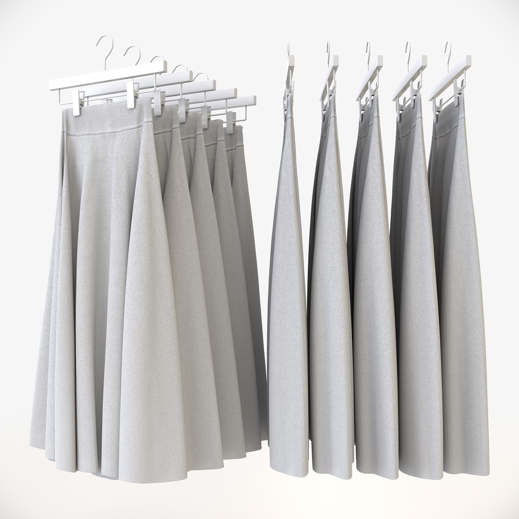 スマートカジュアルスタイル女性用衣服|ニットドレス(ボトムス)&ハンガー【3Dモデル】