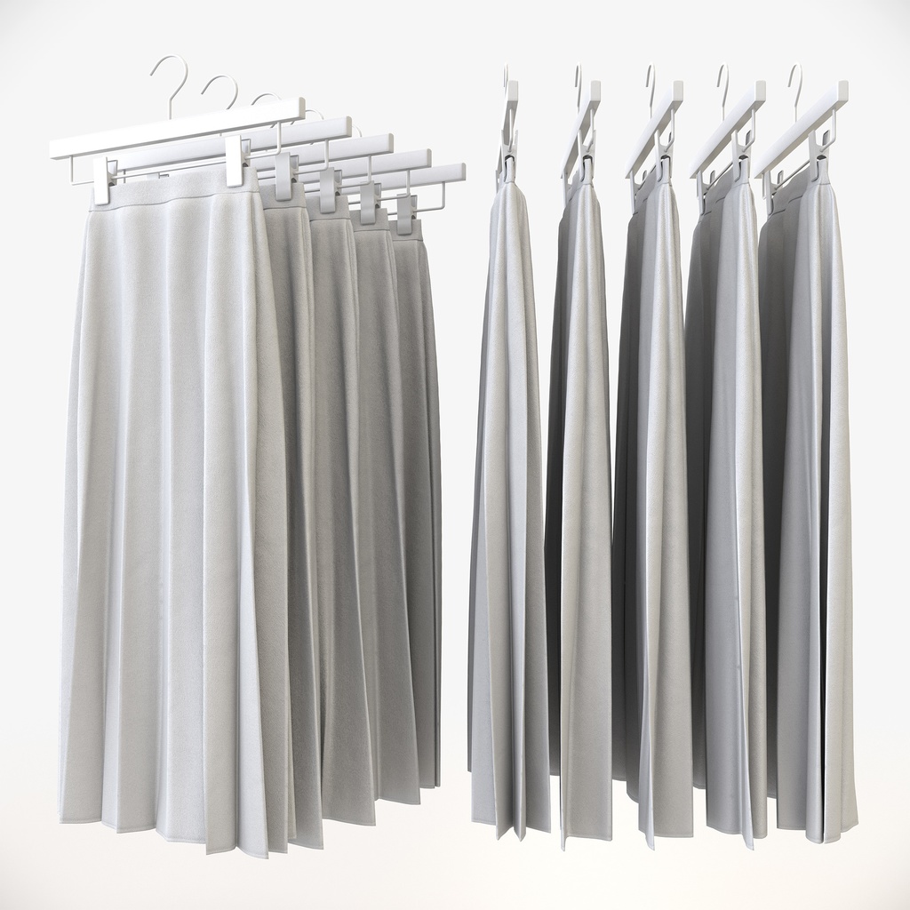 スマートカジュアルスタイル女性用衣服|プリーツスカート&ハンガー【3Dモデル】