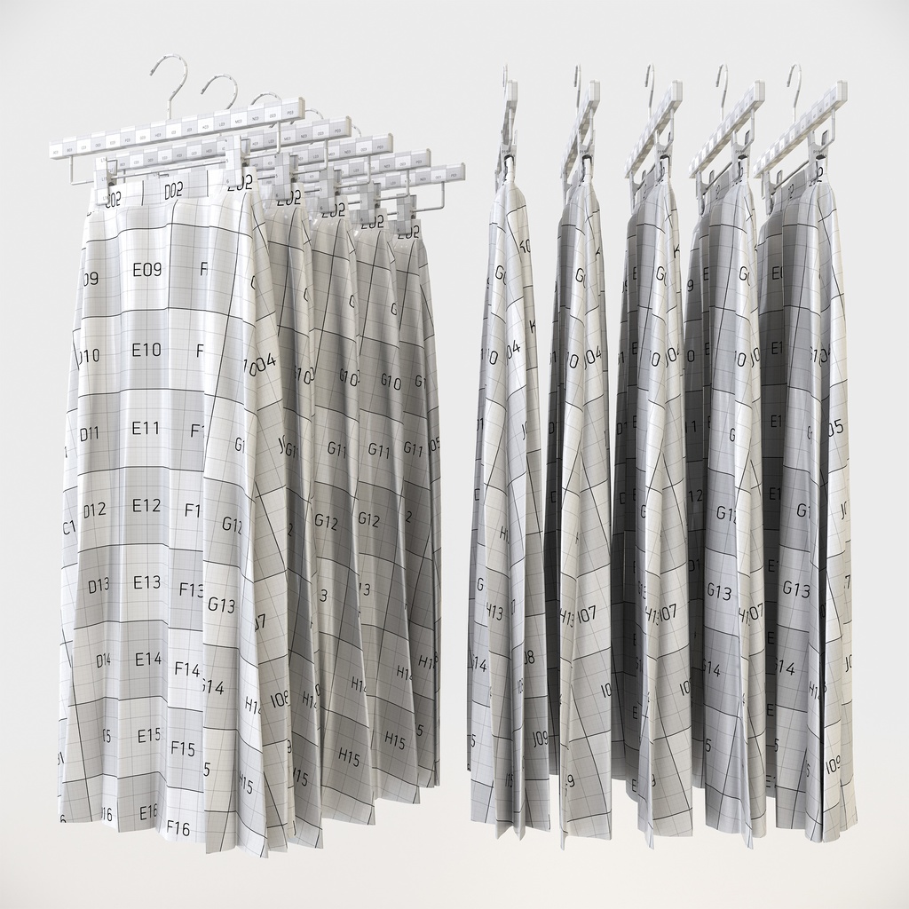 スマートカジュアルスタイル女性用衣服|プリーツスカート&ハンガー【3Dモデル】