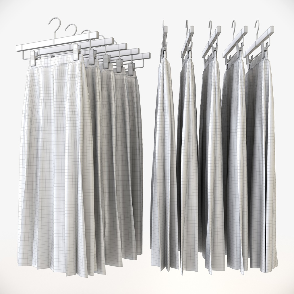 スマートカジュアルスタイル女性用衣服|プリーツスカート&ハンガー【3Dモデル】