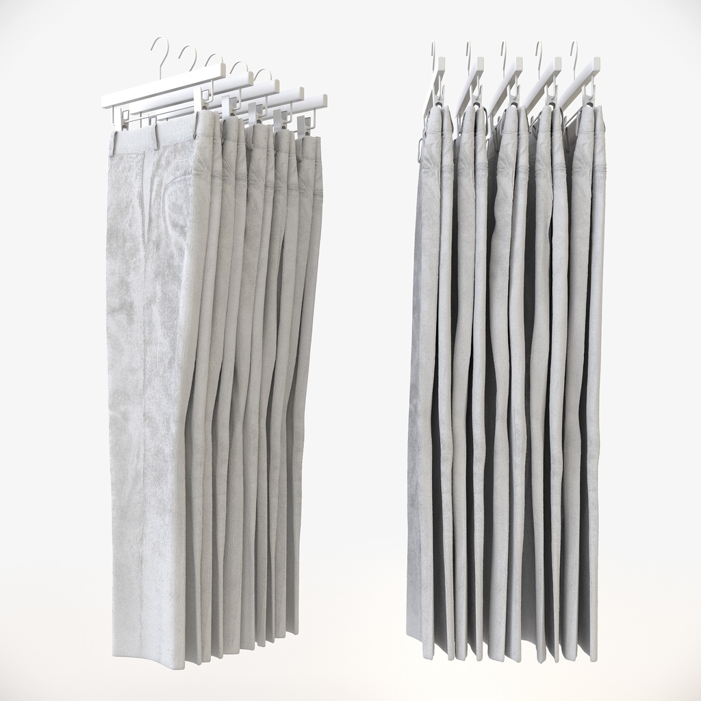 スマートカジュアルスタイル男性用衣服|コーデュロイパンツ&ハンガー【3Dモデル】