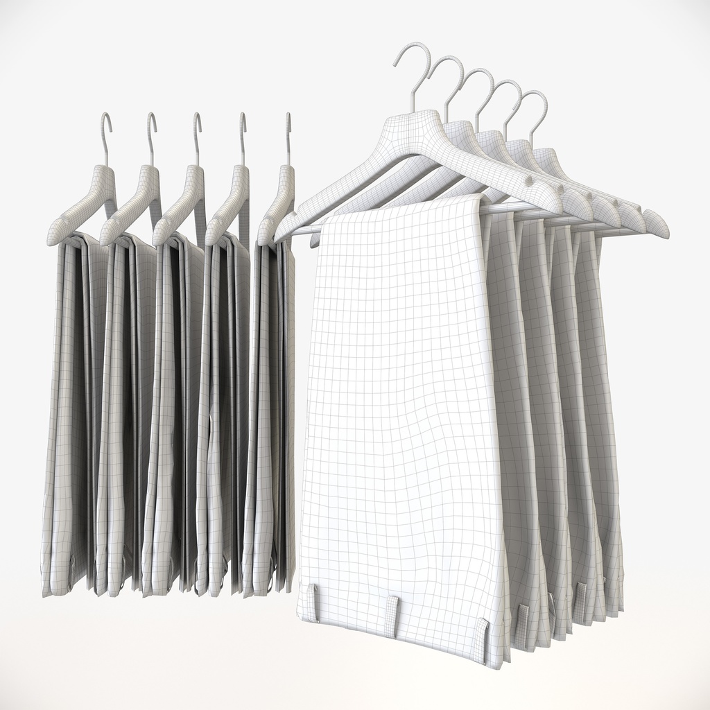 スマートカジュアルスタイル男性用衣服|コーデュロイパンツ(二つ折り)&ハンガー【3Dモデル】