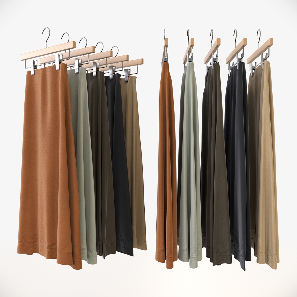 カジュアルスタイル女性用衣服セット|ハンガー&折りたたみ平置き&ハンガーラック【3Dモデル】