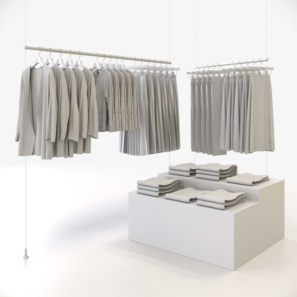 カジュアルスタイル女性用衣服セット|ハンガー&折りたたみ平置き&ハンガーラック【3Dモデル】